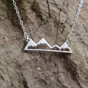 Silver Mountain Peak Silhouette Pendant Necklace, 18” Chain, New, Travel Theme